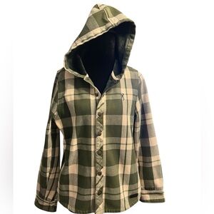 Browning Green Beige Plaid Flannel Hoodie S